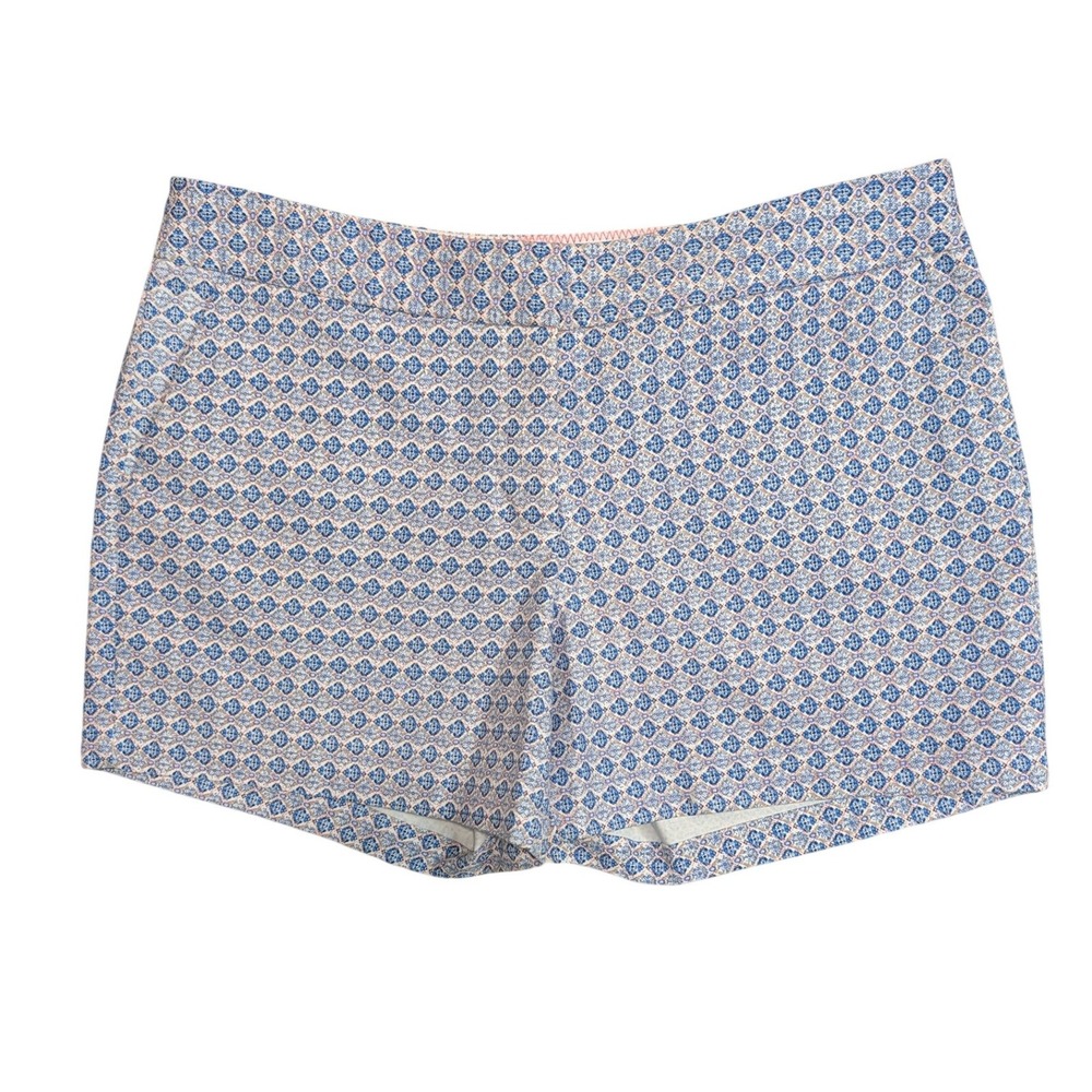 Kenar Womens Blue White Geometric Tile Print Cotton Stretch Chino Shorts Size 10